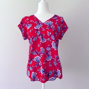 Red, white & blue flowered top